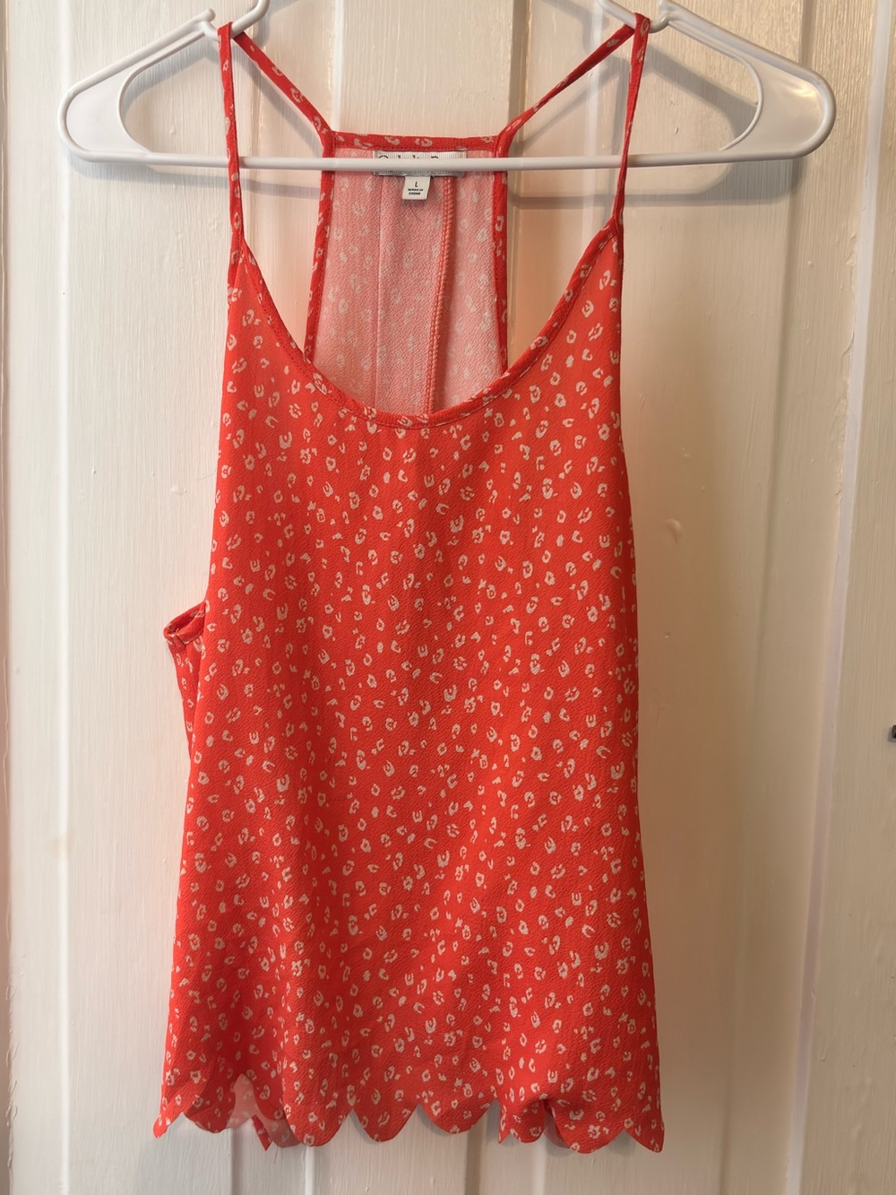 Women's Red Floral Scalloped-Hem Spaghetti Strap Tank
